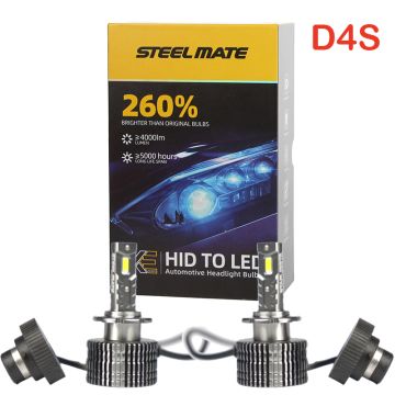Set de 2 Becuri Faruri Conversie Hid-Led, Steelmate LED D4S Led, Plug & Play, 6000k, Miez Cupru, Radiator Aluminiu Silentios, Calitate Premium