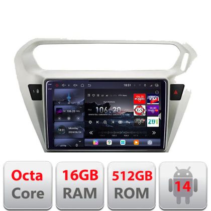 Navigatie Peugeot 301 2012-2020 Citroen C-Elisee Edotec Kit-301 8 core QLED 2K 12+256GB 360 Android Waze USB Navigatie Internet Youtube Radio
