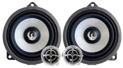 Set 2 Difuzoare componente, pe 2 căi BMW, 4” (100 mm) cu filtru și cabluri plug & play, 60 W RMS/120 W MAX, 4Ohm, Phoenix Gold, ZDSB100CS
