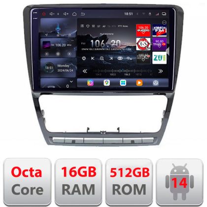 Navigatie Skoda Octavia 2 2005-2013 Edotec Kit-005 8 core QLED 2K 12+256GB 360 Android Waze USB Navigatie Internet Youtube Radio