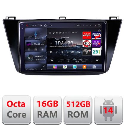 Navigatie VW Tiguan 2016- Edotec Kit-5883 8 core QLED 2K 12+256GB 360 Android Waze USB Navigatie Internet Youtube Radio
