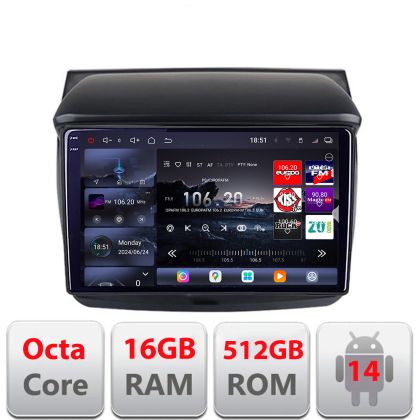 Navigatie Mitsubishi L200 2006-2014 Edotec Kit-094 8 core QLED 2K 12+256GB 360 Android Waze USB Navigatie Internet Youtube Radio