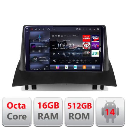 Navigatie Renault Megane 2 2002-2007 Edotec Kit-098 8 core QLED 2K 12+256GB 360 Android Waze USB Navigatie Internet Youtube Radio