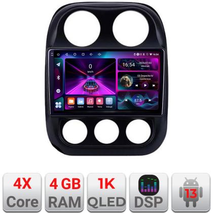 Navigatie Jeep Compass 2010-2016 A-2500  4+64 InCell Display 1K Android Waze USB Navigatie Internet Youtube Radio