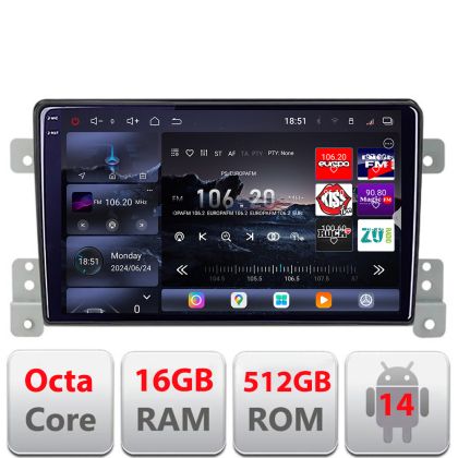 Navigatie Suzuki Grand Vitara Old 2005-2014  Edotec Kit-053 8 core QLED 2K 12+256GB 360 Android Waze USB Navigatie Internet Youtube Radio
