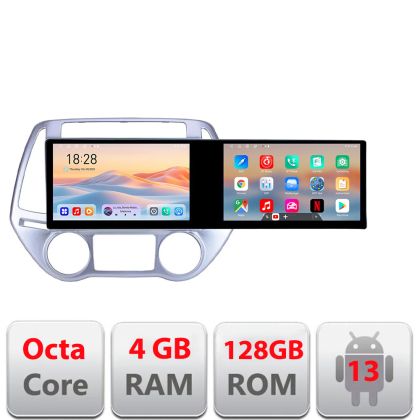 Navigatie Hyundai I20 2011-2014 manual si automat Edotec 2 ecrane  8 core 4+128 21.6 inch Incell android Wifi 5Ghz gps internet  Kit-i20-2012