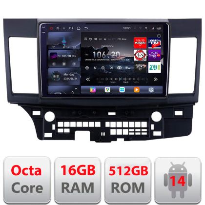 Navigatie Mitsubishi Lancer 2007-2016 Edotec Kit-037 8 core QLED 2K 16+512GB 360 Android Waze USB Navigatie Internet Youtube Radio