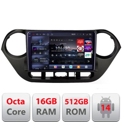 Navigatie Hyundai I10 2013-2019 Edotec Kit-HY38 8 core QLED 2K 12+256GB 360 Android Waze USB Navigatie Internet Youtube Radio