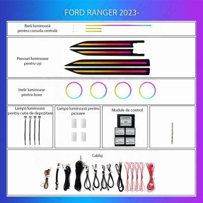 Lumini ambientale FORD Ranger 2023- set complet control telefon sau sistem original