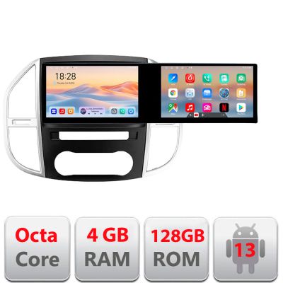 Navigatie Mercedes Vito w447 2016- Edotec 2 ecrane  8 core 4+128 21.6 inch Incell android Wifi 5Ghz gps internet  Kit-w447